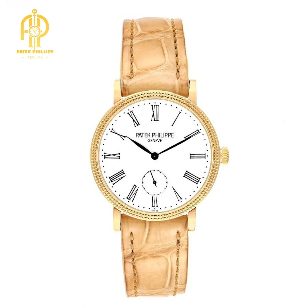 Patek Philippe Calatrava 31mm Yellow Gold Beige Strap Ladies Watch 7119
