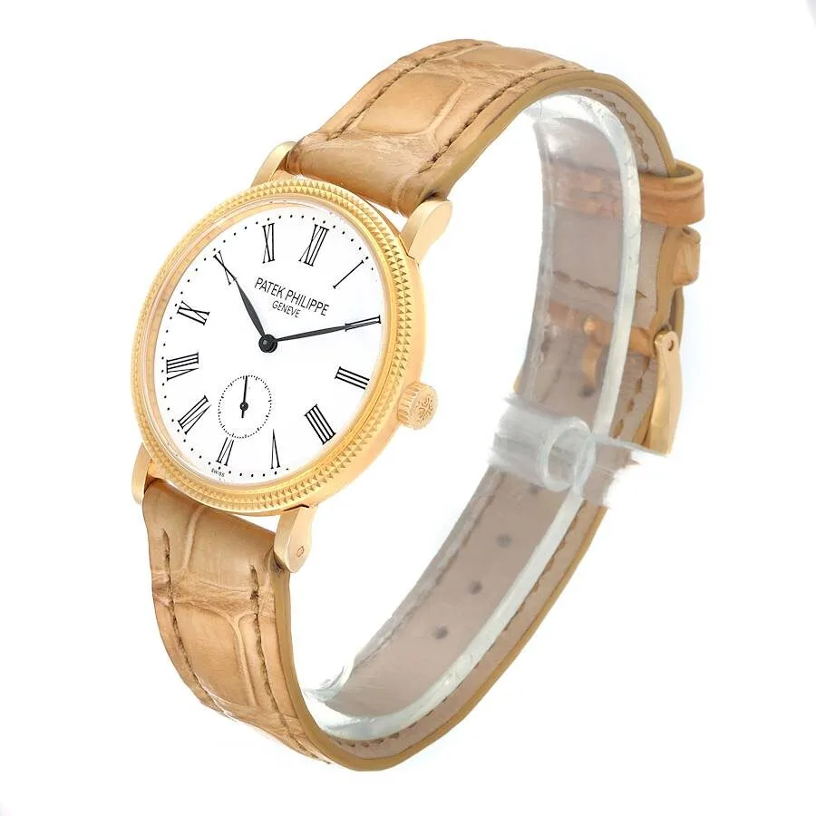 Patek Philippe Calatrava 31mm Yellow Gold Beige Strap Ladies Watch 7119 - Image 5