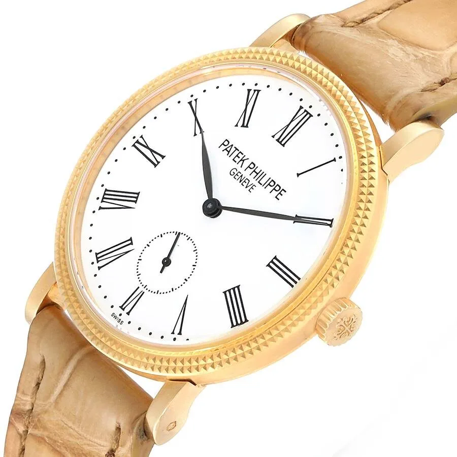 Patek Philippe Calatrava 31mm Yellow Gold Beige Strap Ladies Watch 7119 - Image 4