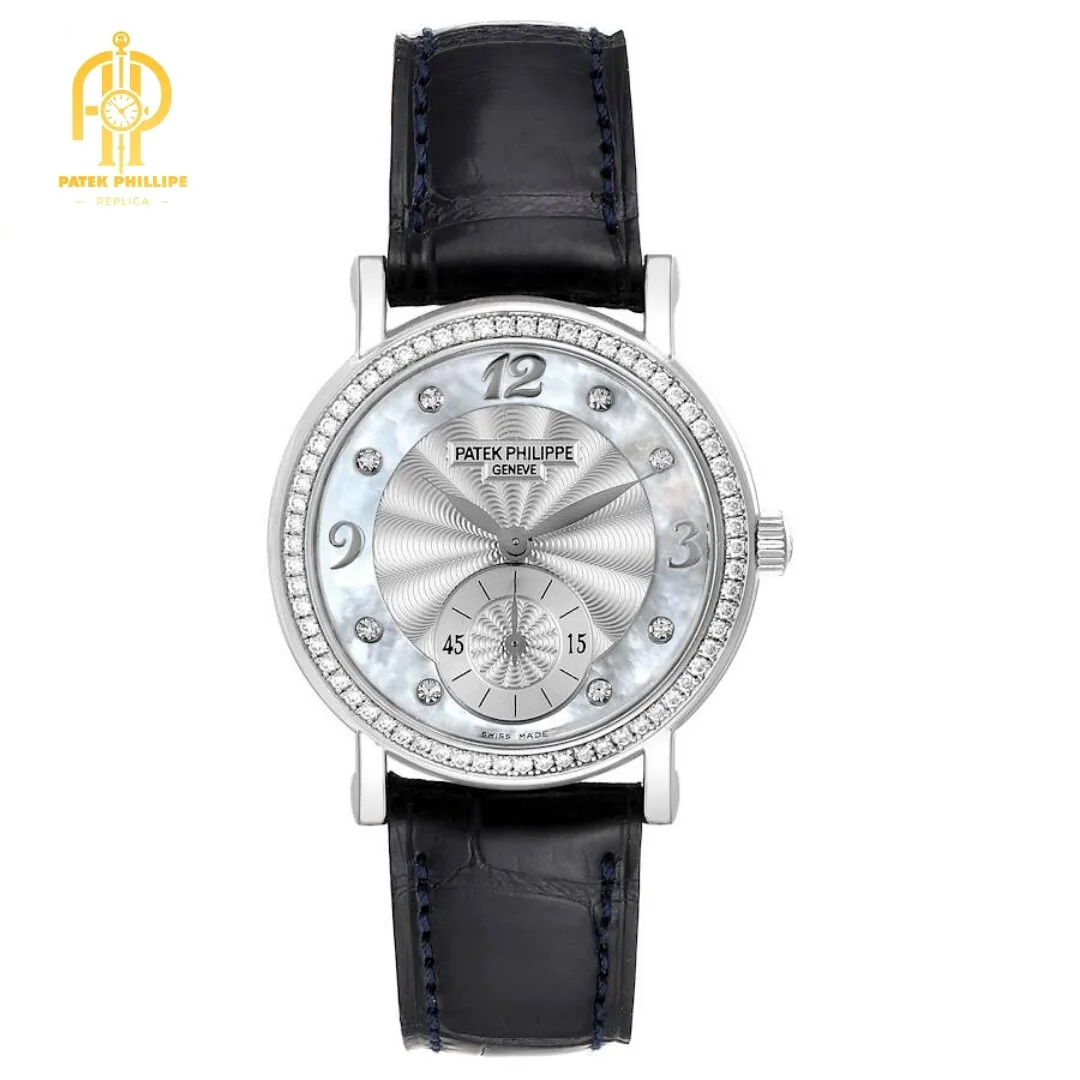 Patek Philippe Calatrava Travel Time White Gold Mother of Pearl Diamond Watch 4934