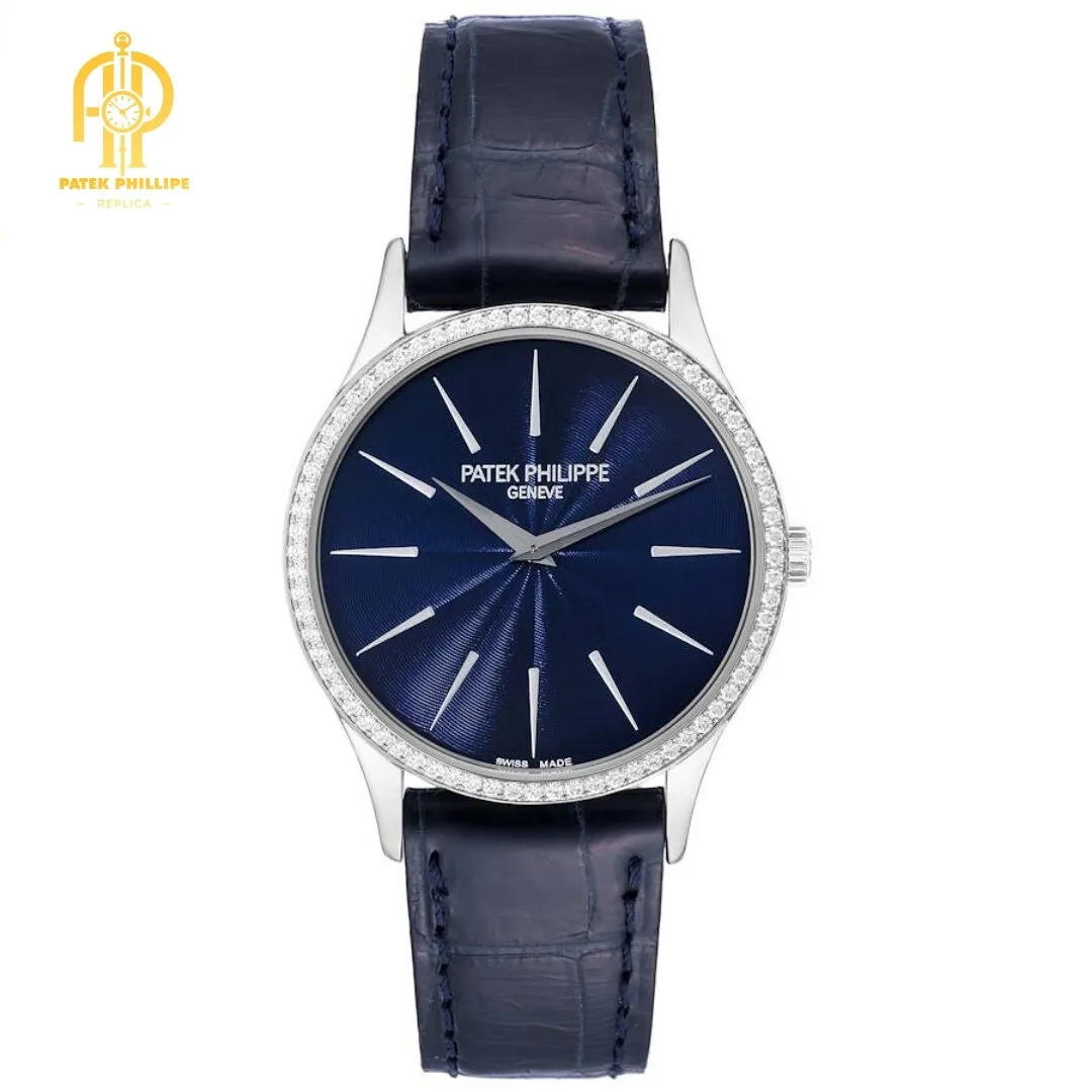 Patek Philippe Calatrava White Gold Blue Dial Diamond Ladies Watch 4897