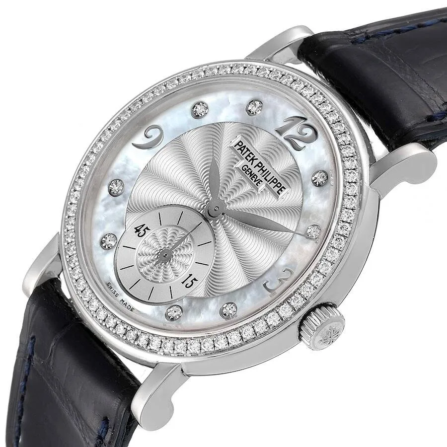 Patek Philippe Calatrava White Gold Mother of Pearl Diamond Ladies Watch 4959 - Image 4