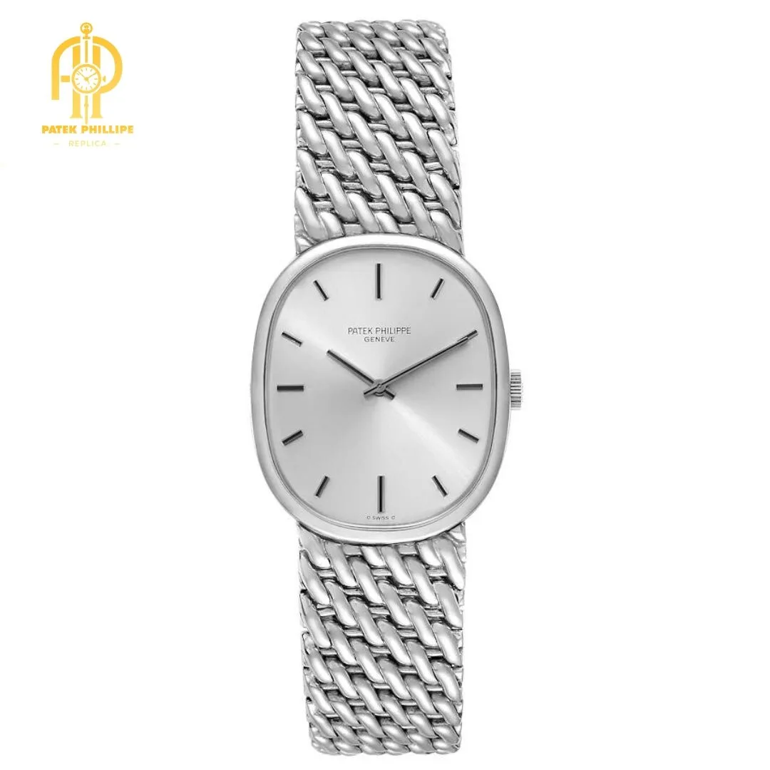 Patek Philippe Golden Ellipse 18k White Gold Silver Dial Mens Watch 3848
