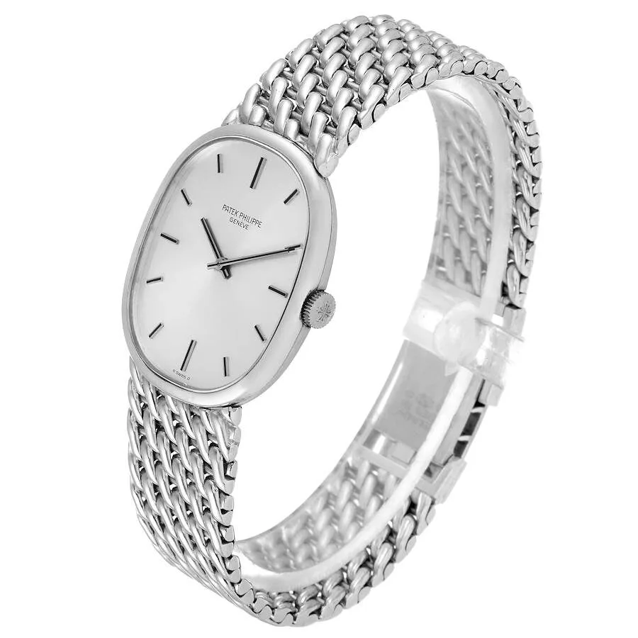 Patek Philippe Golden Ellipse 18k White Gold Silver Dial Mens Watch 3848 - Image 5