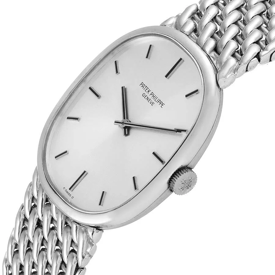 Patek Philippe Golden Ellipse 18k White Gold Silver Dial Mens Watch 3848 - Image 4