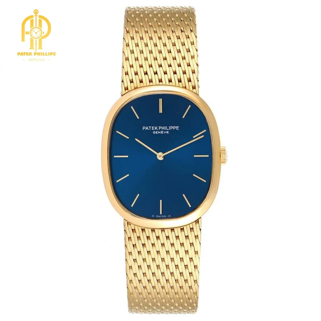 Patek Philippe Golden Ellipse 18k Yellow Gold Blue Dial Watch 3748