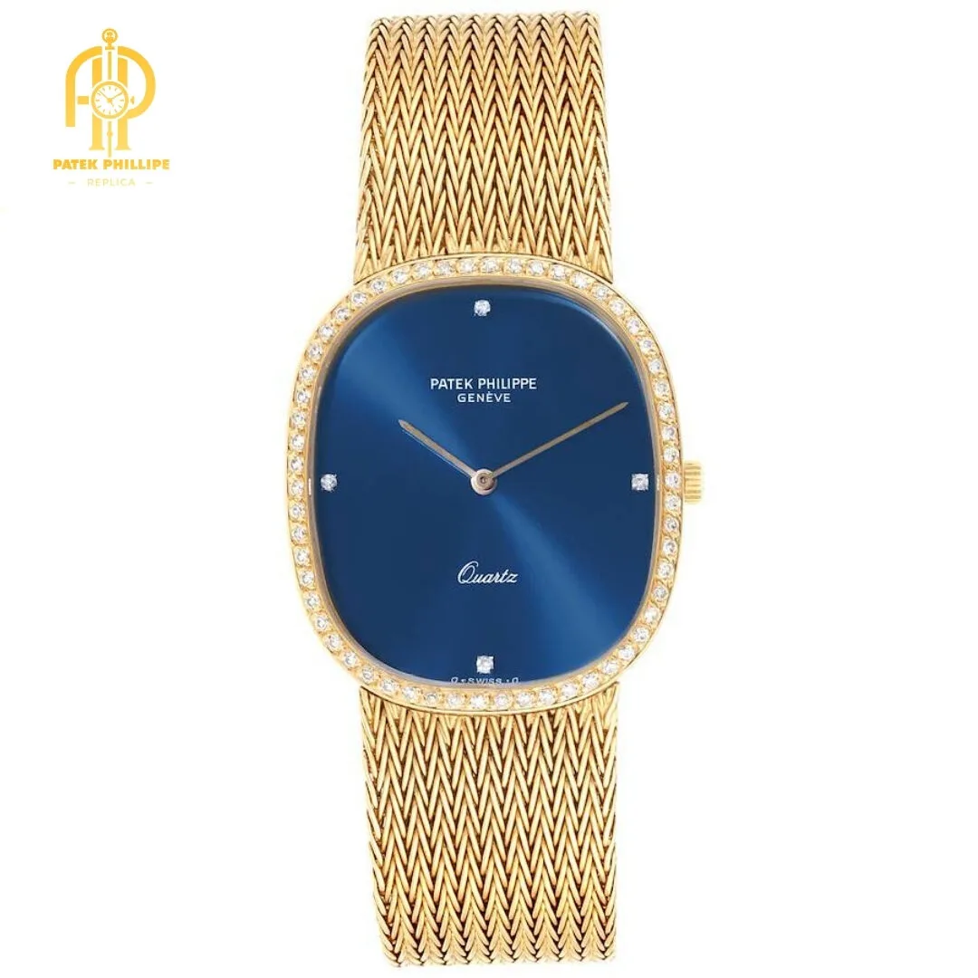 Patek Philippe Golden Ellipse Blue Dial Yellow Gold Diamond Watch 3875