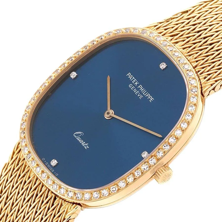 Patek Philippe Golden Ellipse Blue Dial Yellow Gold Diamond Watch 3875 - Image 4