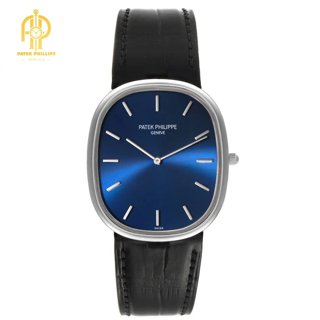 Patek Philippe Golden Ellipse Grande Taille Blue Dial Platinum Mens Watch 5738