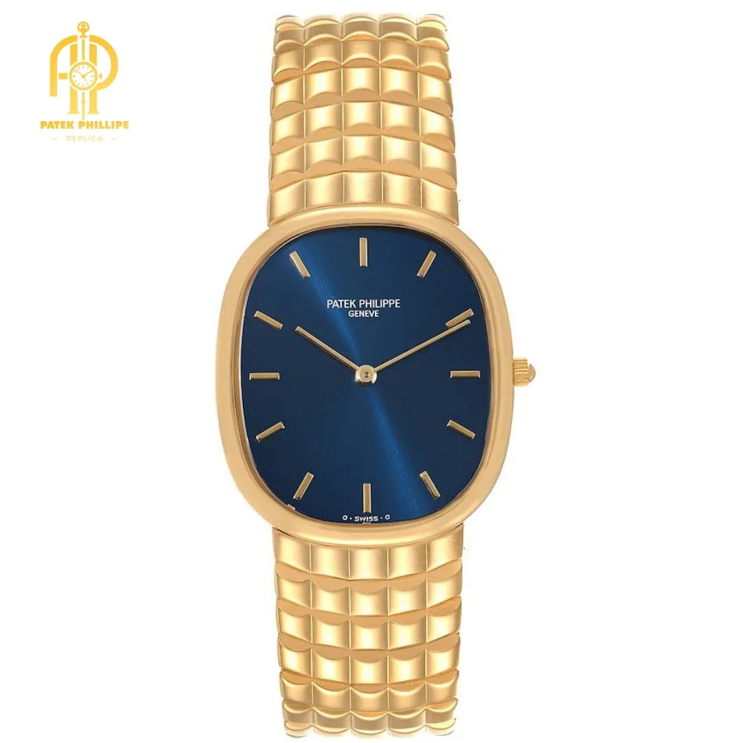 Patek Philippe Golden Ellipse Yellow Gold Blue Dial Mens Watch 3738