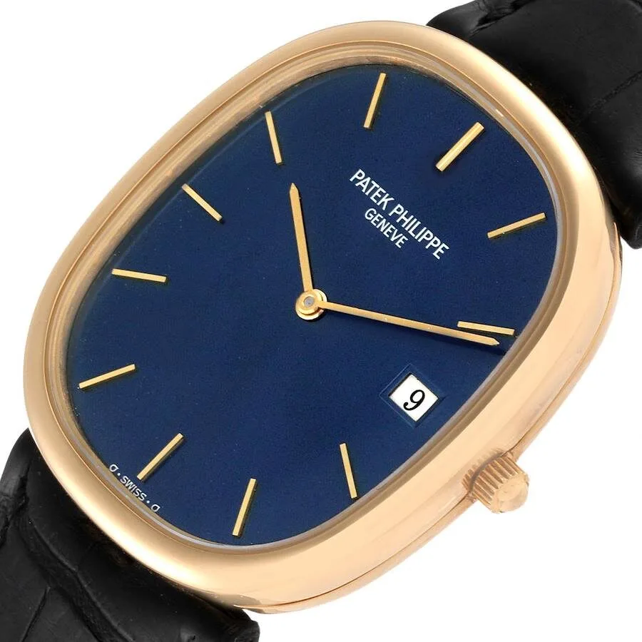 Patek Philippe Golden Ellipse Yellow Gold Blue Dial Mens Watch 3747 - Image 4